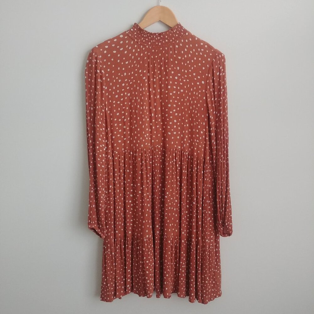 Kaffe polka dot orange brown dress crinkle viscose size 36 approx US6